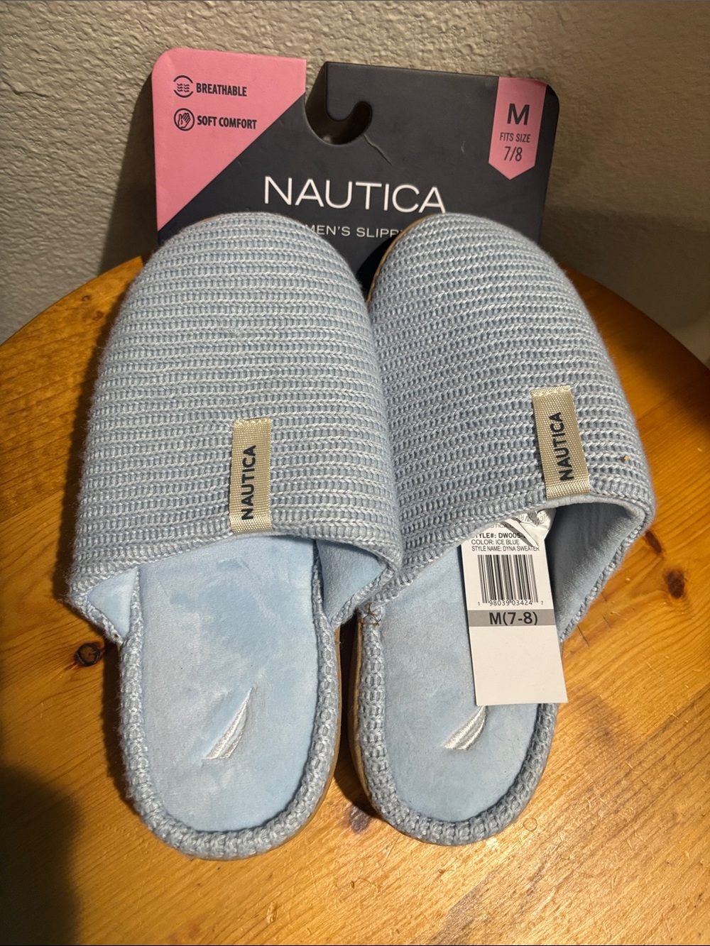 Nautica Women's Light Blue Slip-On Knit Slippers M (7-8) NWT
